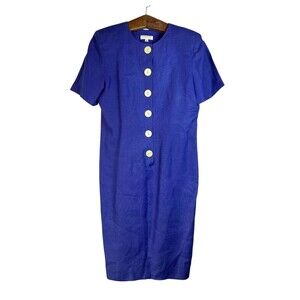 Vintage Brooks Brothers Blue Dress Linen Made In USA Sz 8 50s 60s Pearl Buttons